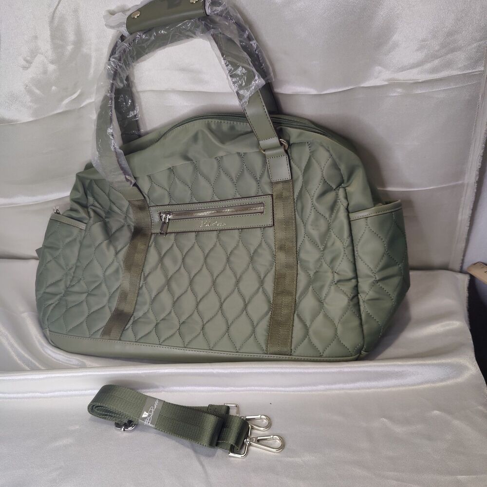 Bella Russo  18” Weekender Quilted Duffel Bag Green With Crossbody Strap